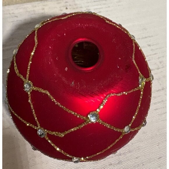 Red Glass Tealight Holder With Gold & Silver Glitter Accents 2.75" - Picture 4 of 7